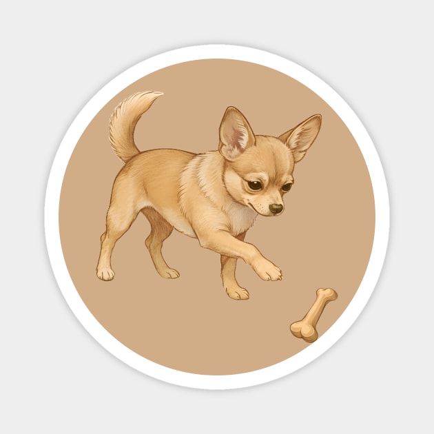 Cute Chihuahua with Bone Toy Magnet by DonWillisJrArt